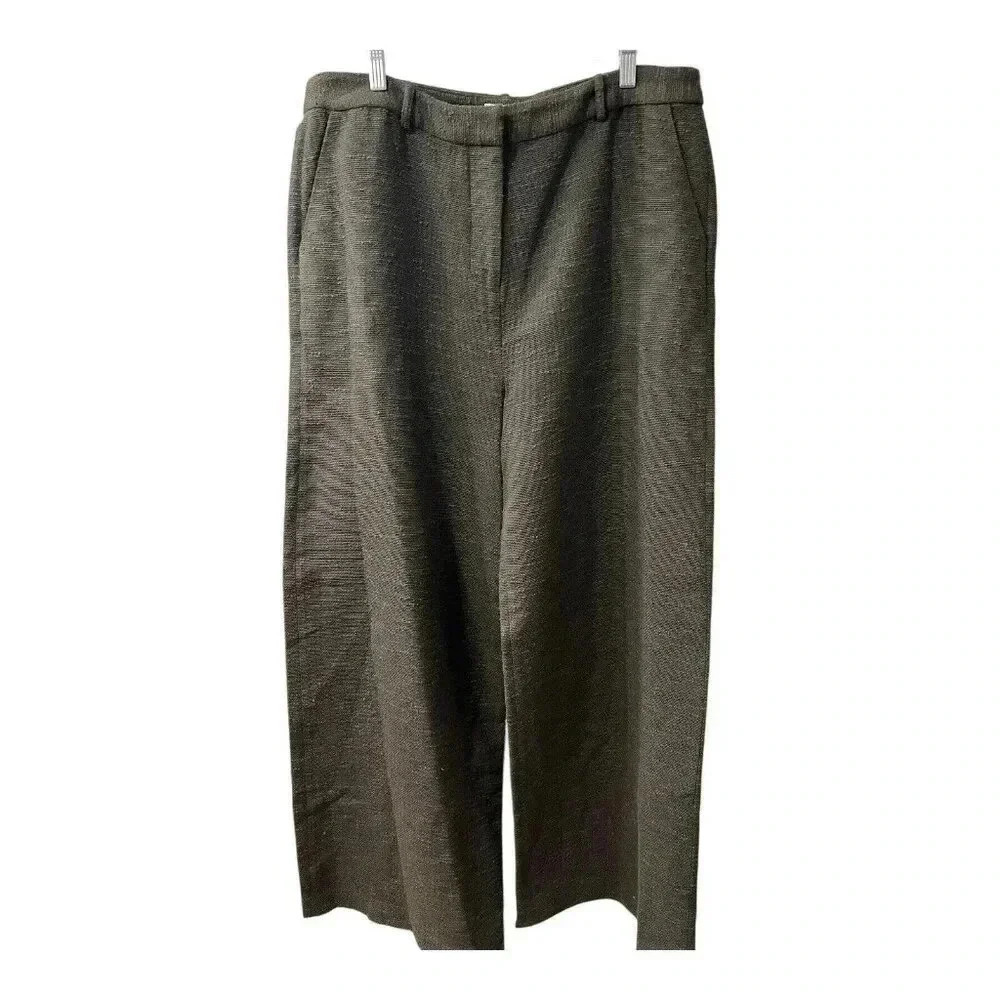 L’Agence Pilar Green Cotton Boucle Wide Leg Pants Size 16 Business NWT - Picture 2 of 8